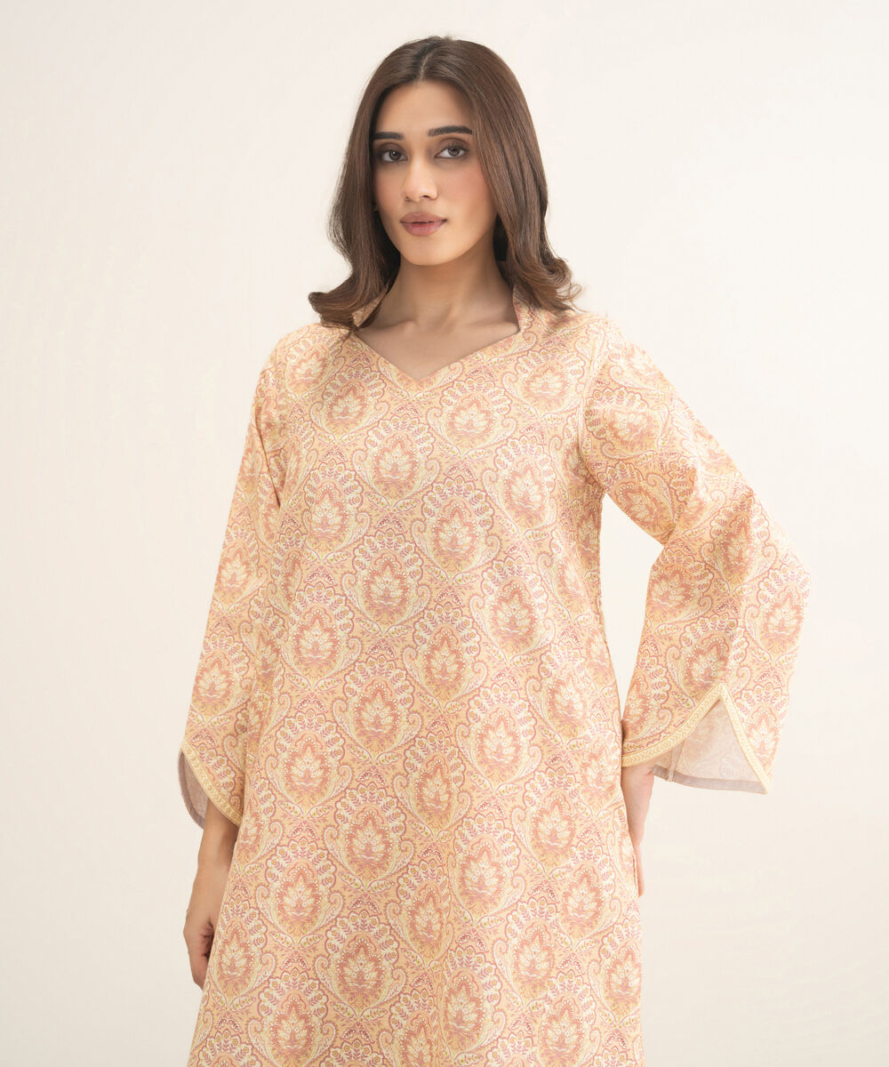 Women's Two Piece Light Peach Cross Hatch Viscose Printed Suit