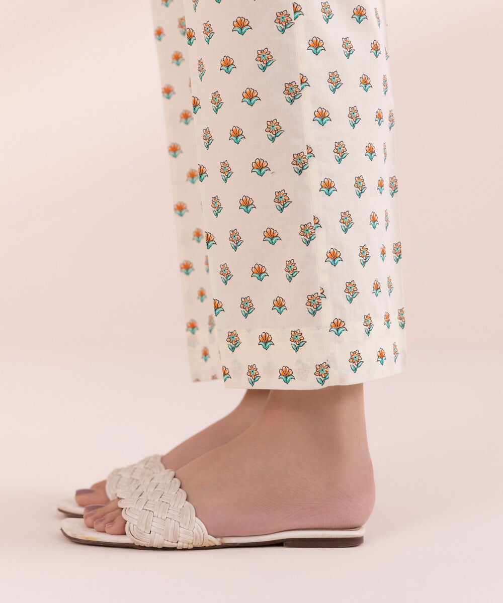 Woman - Off White Printed Cambric Straight Pants