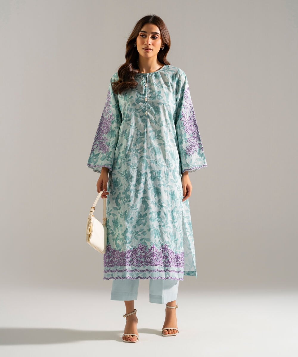 Women's RTW Lawn Embroidered Blue 2 Piece Suit