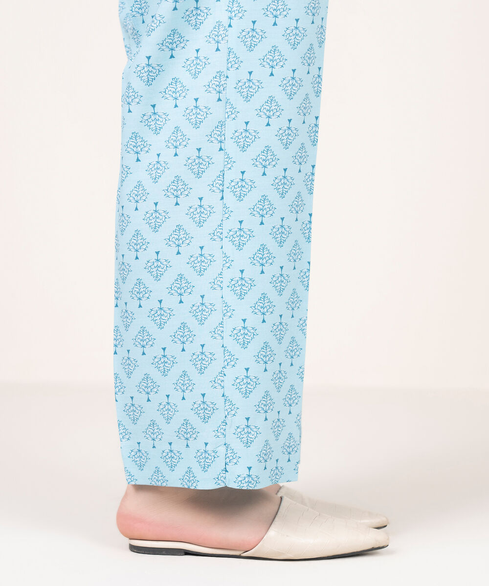 Women's RTW Arabic Khaddar Printed Blue Straight Pants