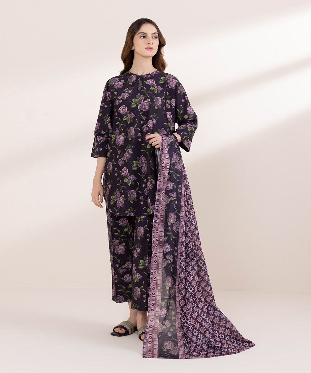 Fine Voile Purple Printed Dupatta
