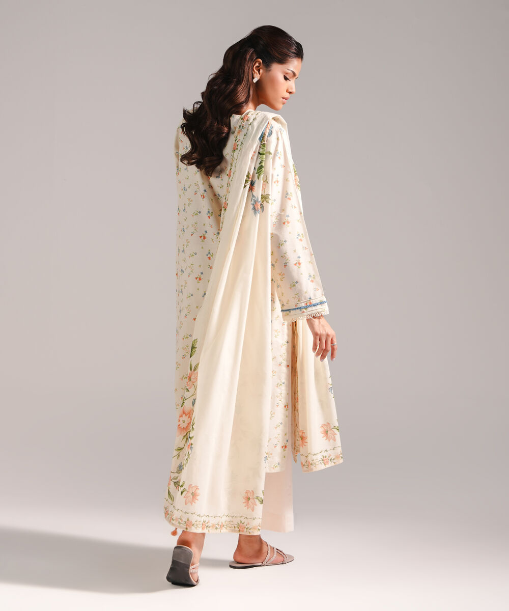 Women's RTW Dobby Printed Off White 2 Piece Suit