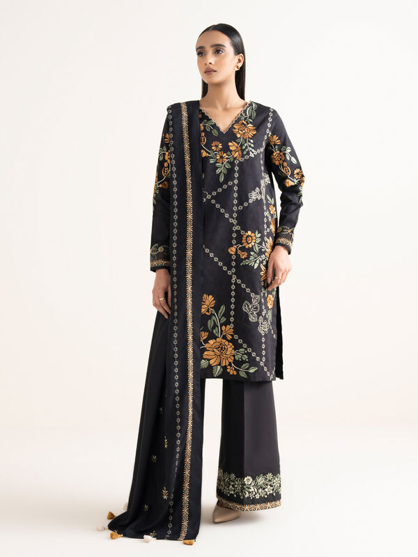 3 Piece - Embroidered Cotton Jacquard Suit