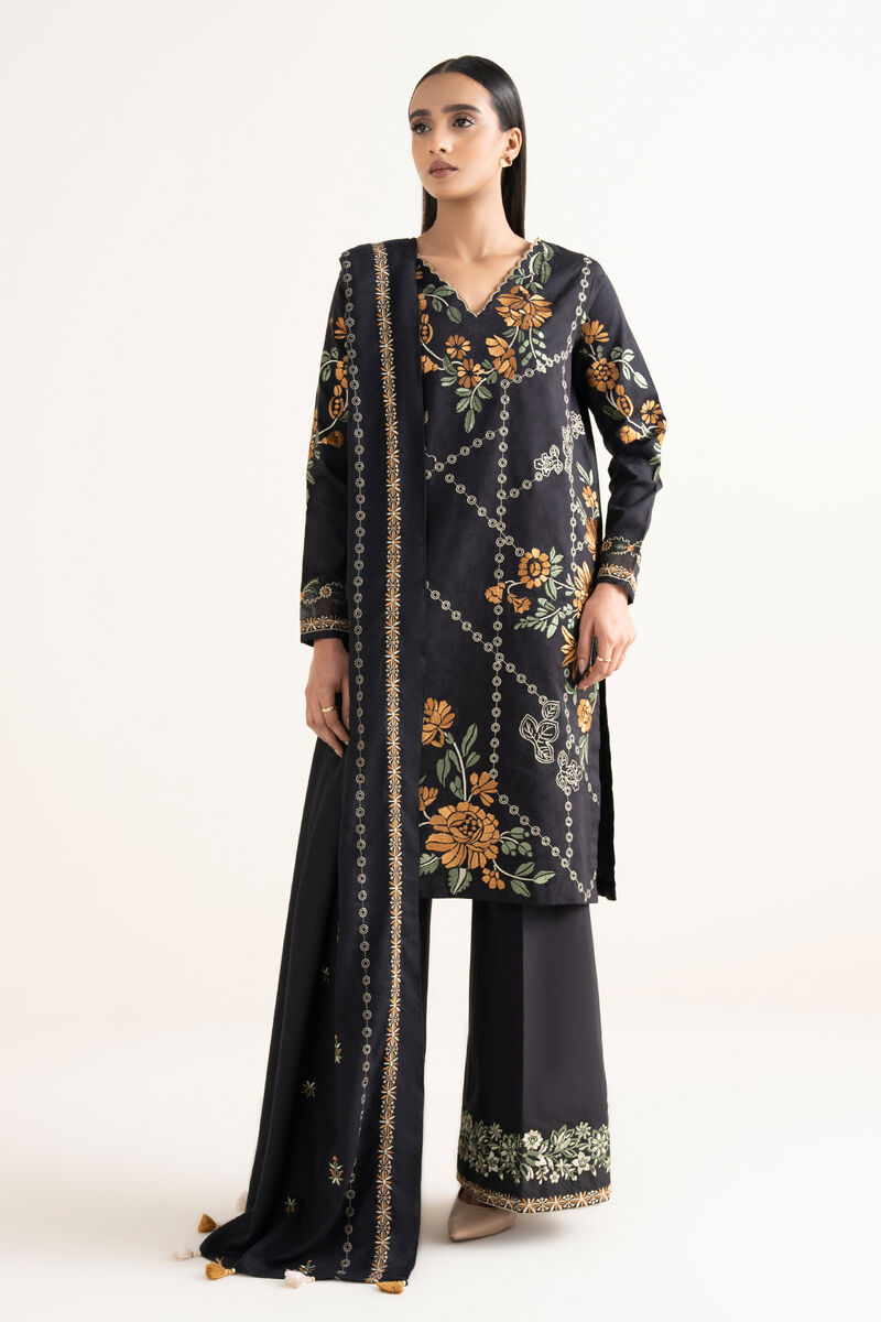 3 Piece - Embroidered Cotton Jacquard Suit