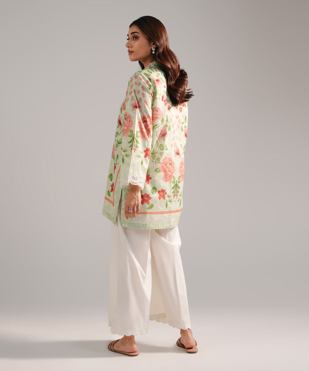 Women's RTW Lawn Embroidered Mint Green Straight Shirt