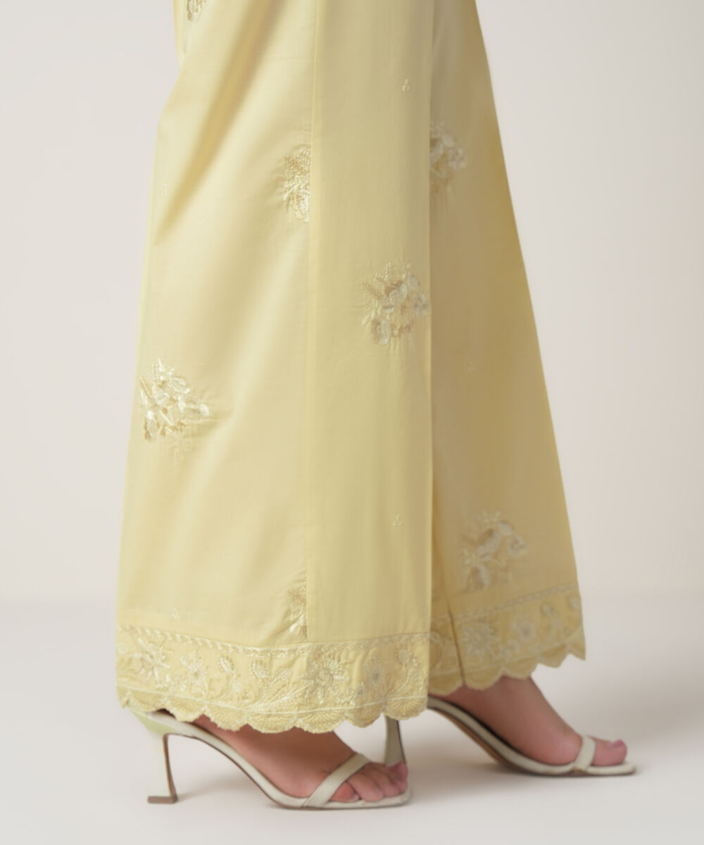 Women's RTW Cambric Off White Embroidered Trousers