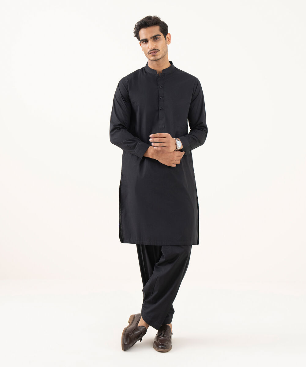 Men's 100% Cotton Plain Black Kurta Shalwar