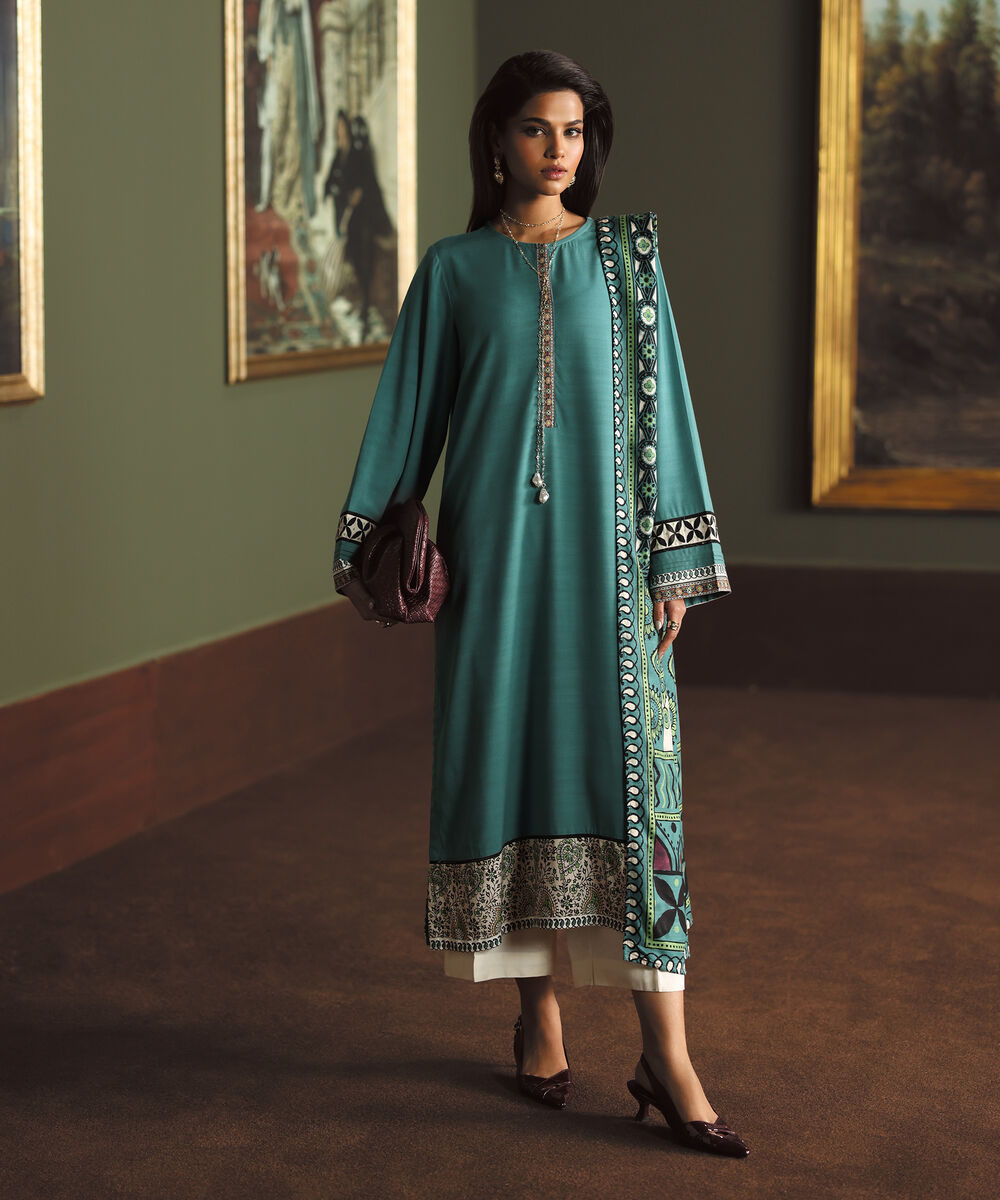 Women's RTW Herringbone Solid Teal A-Line Shirt