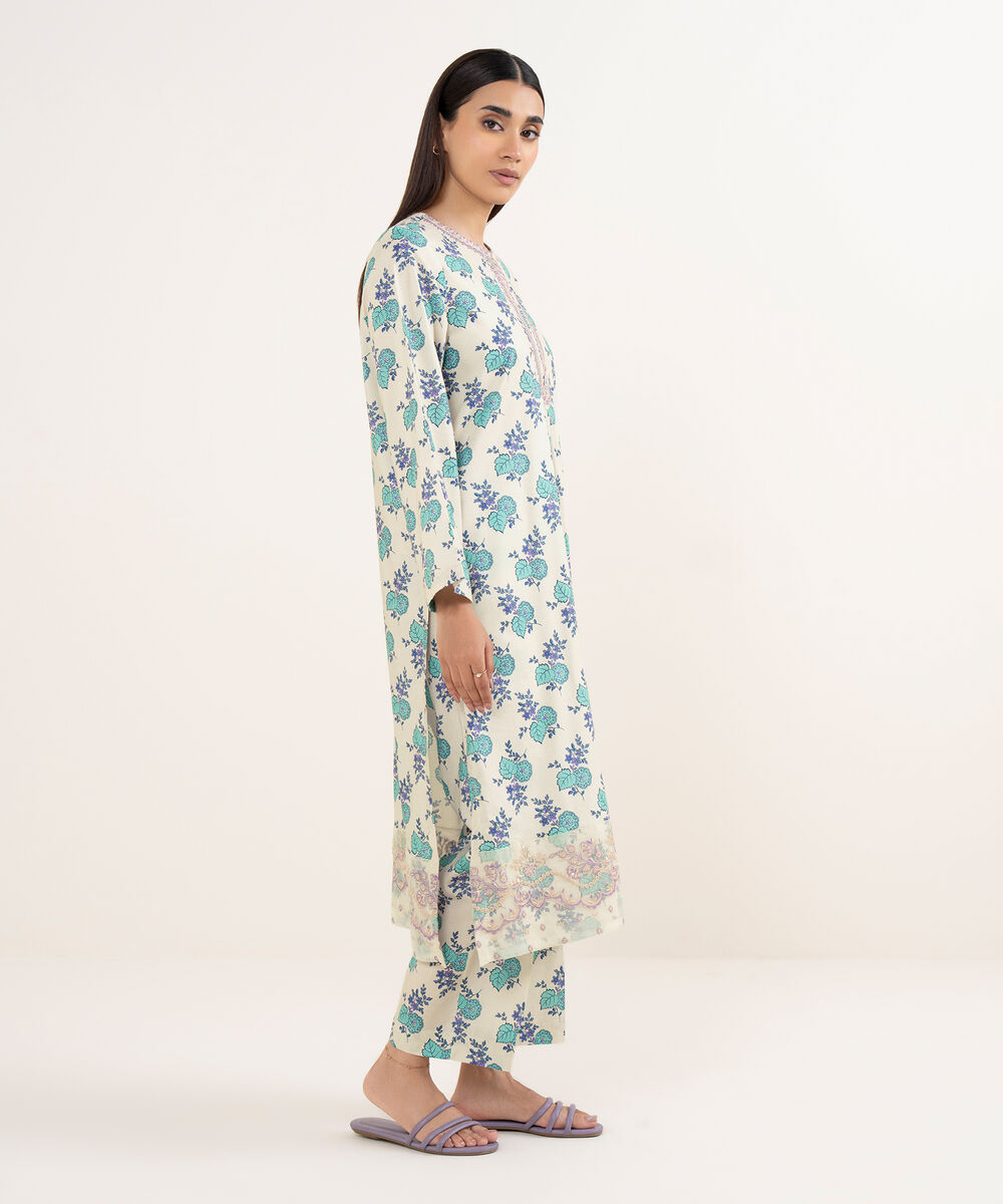 Women's RTW Lawn Beige Embroidered A-Line Shirt