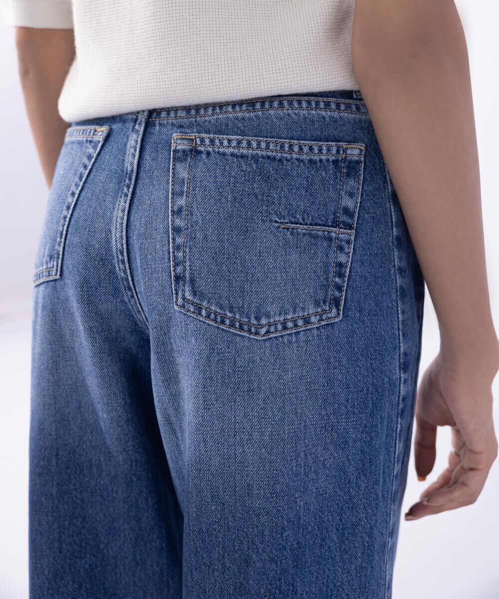 Woman - Blue Wide Leg Jeans with Side Panel