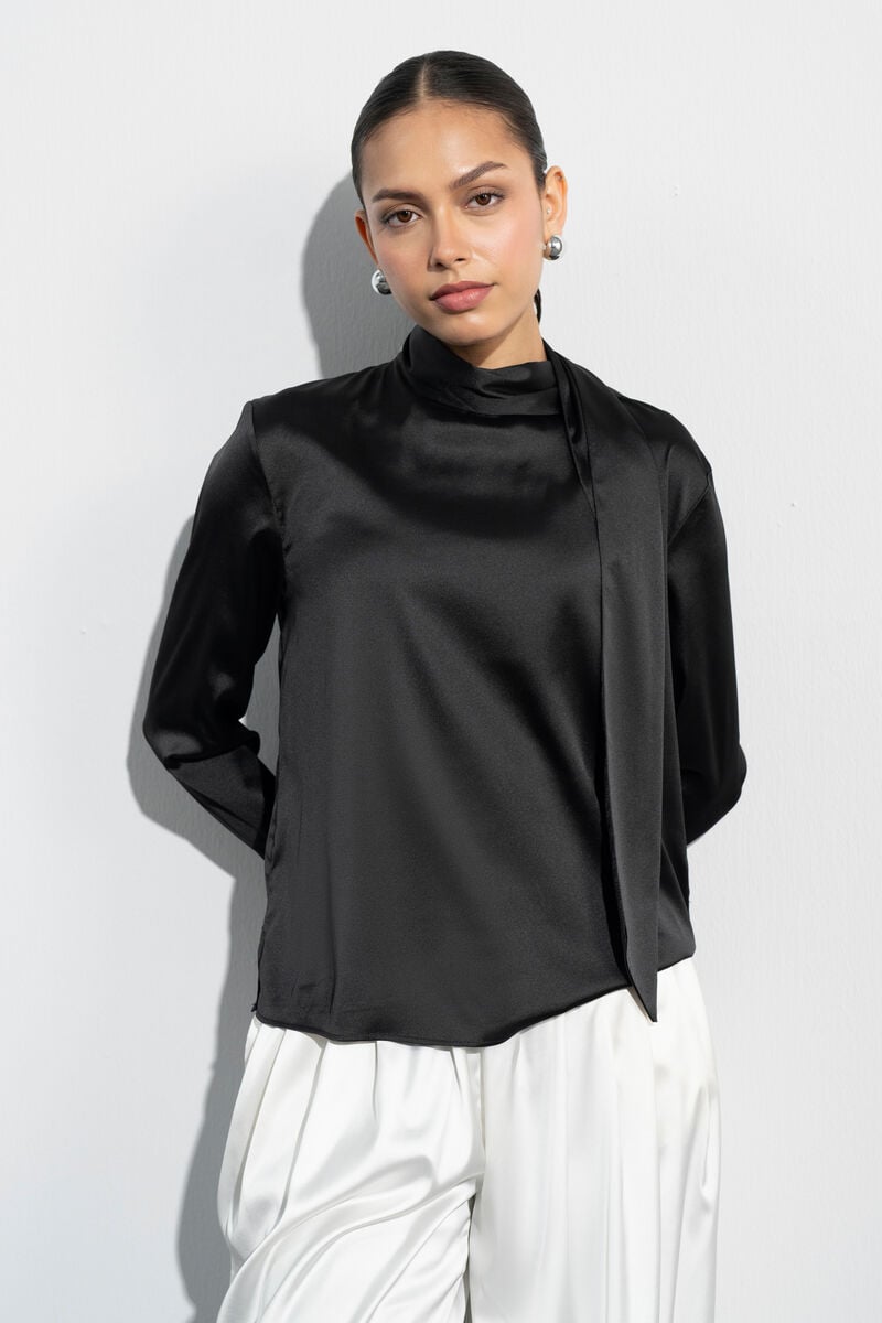 Satin Blouse With Back Tie Detail