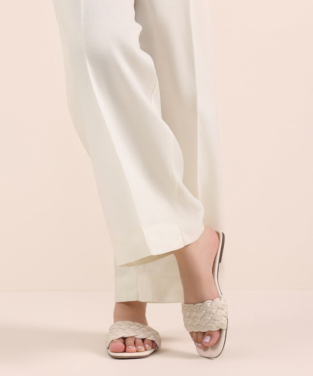 Woman - Off White Raw Silk Culottes