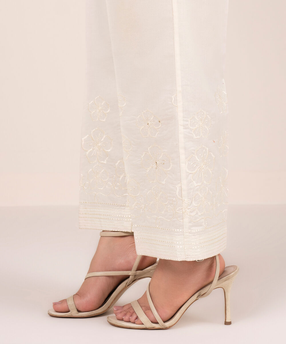 Women's RTW Cambric Embroidered Off White Culottes
