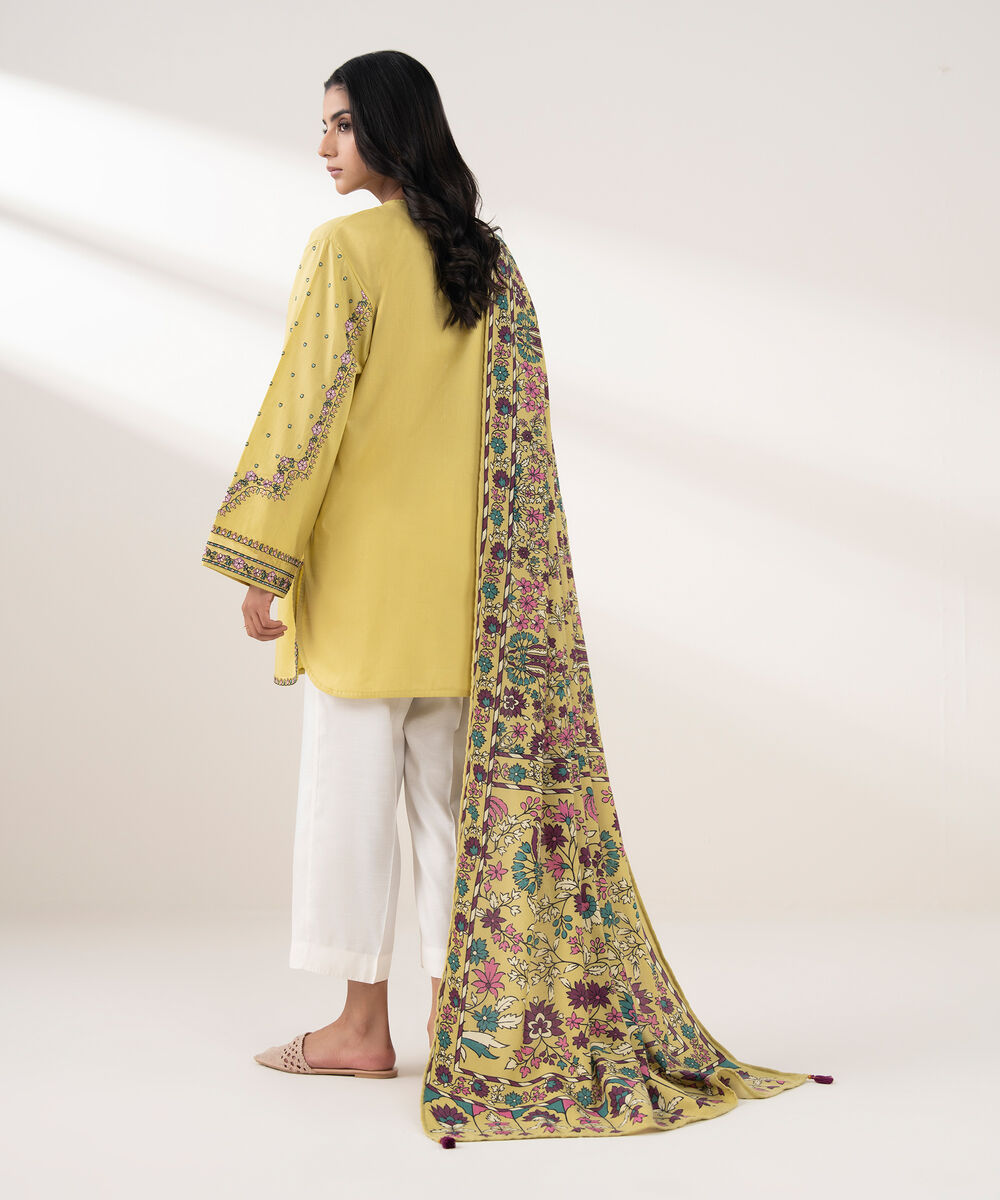 Women's RTW Cotton Embroidered Yellow 2 Piece Suit