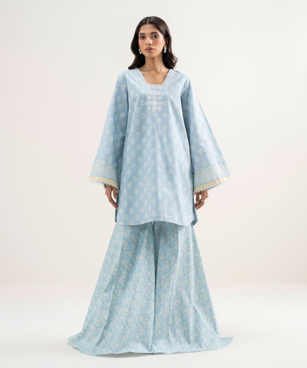 Women's Unstitched Lawn Embroidered Ice Blue 2 Piece Suit