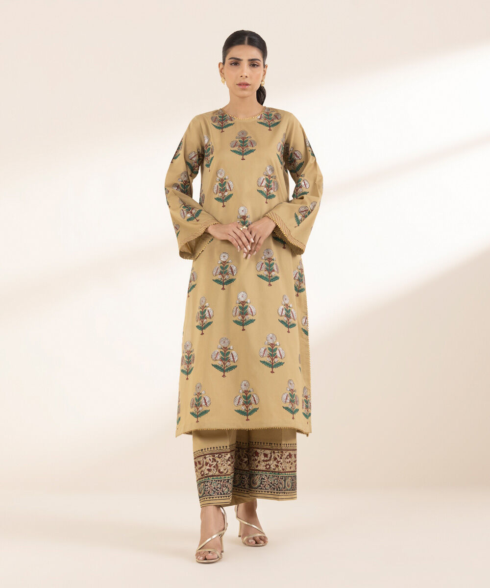 Women's RTW Lawn Brown Printed A-Line Shirt