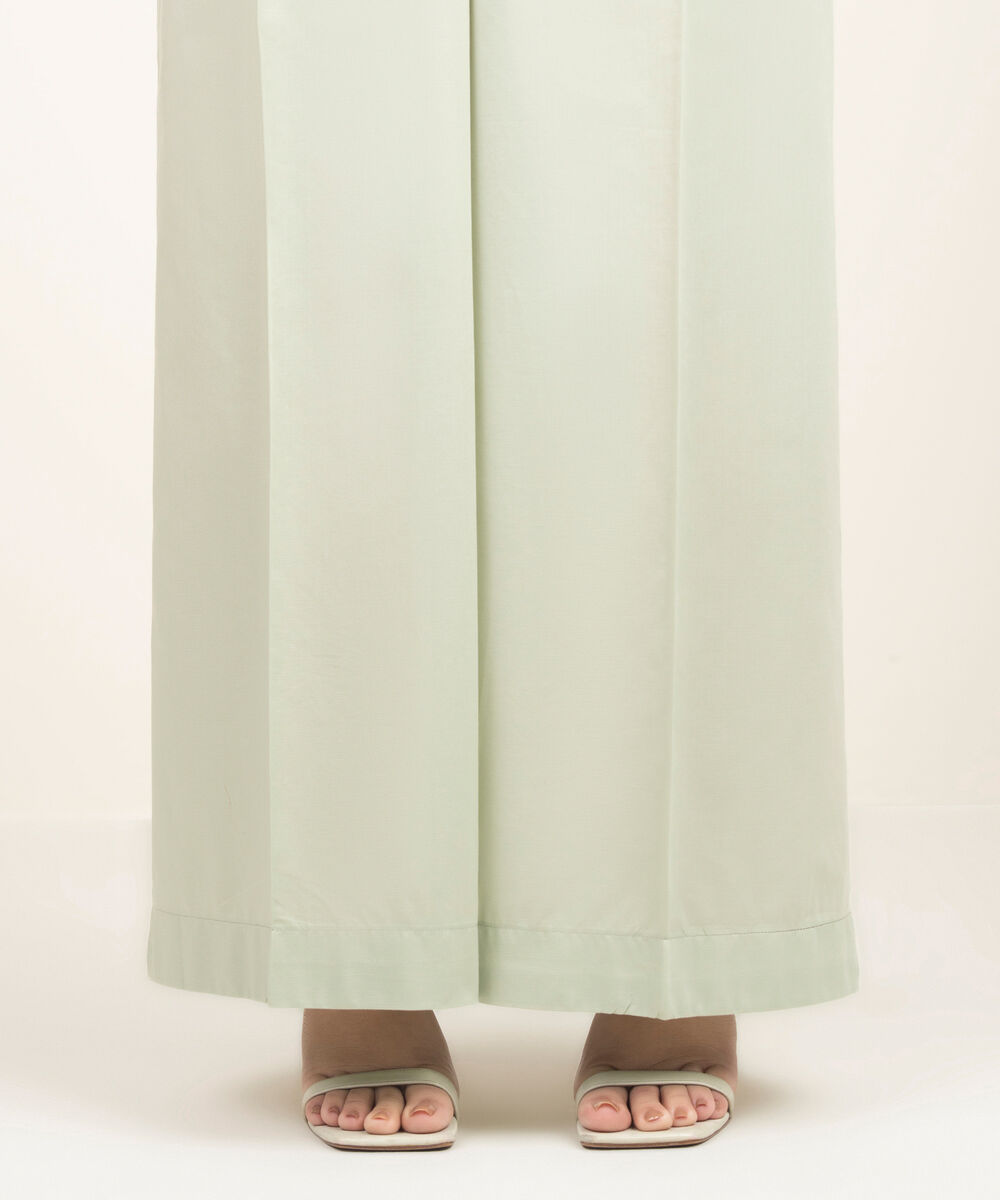 Women's RTW Cambric Solid Green Flared Pants