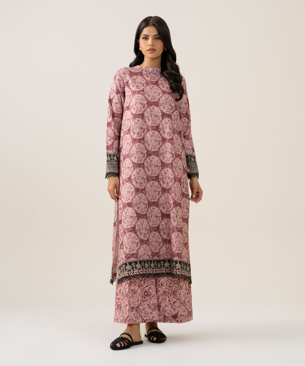 Women's Unstitched Linen Printed Tea Pink 2 Piece Suit