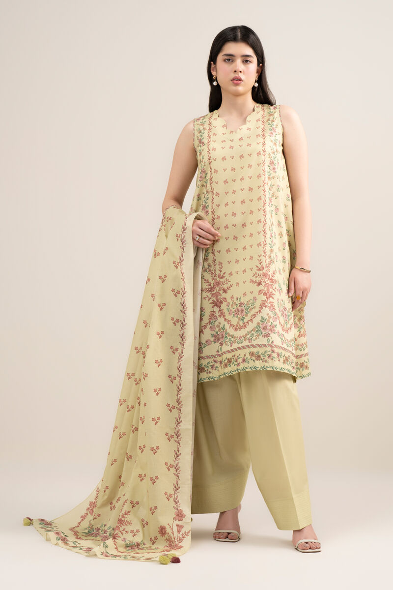 3 Piece - Printed Zari Lawn Suit