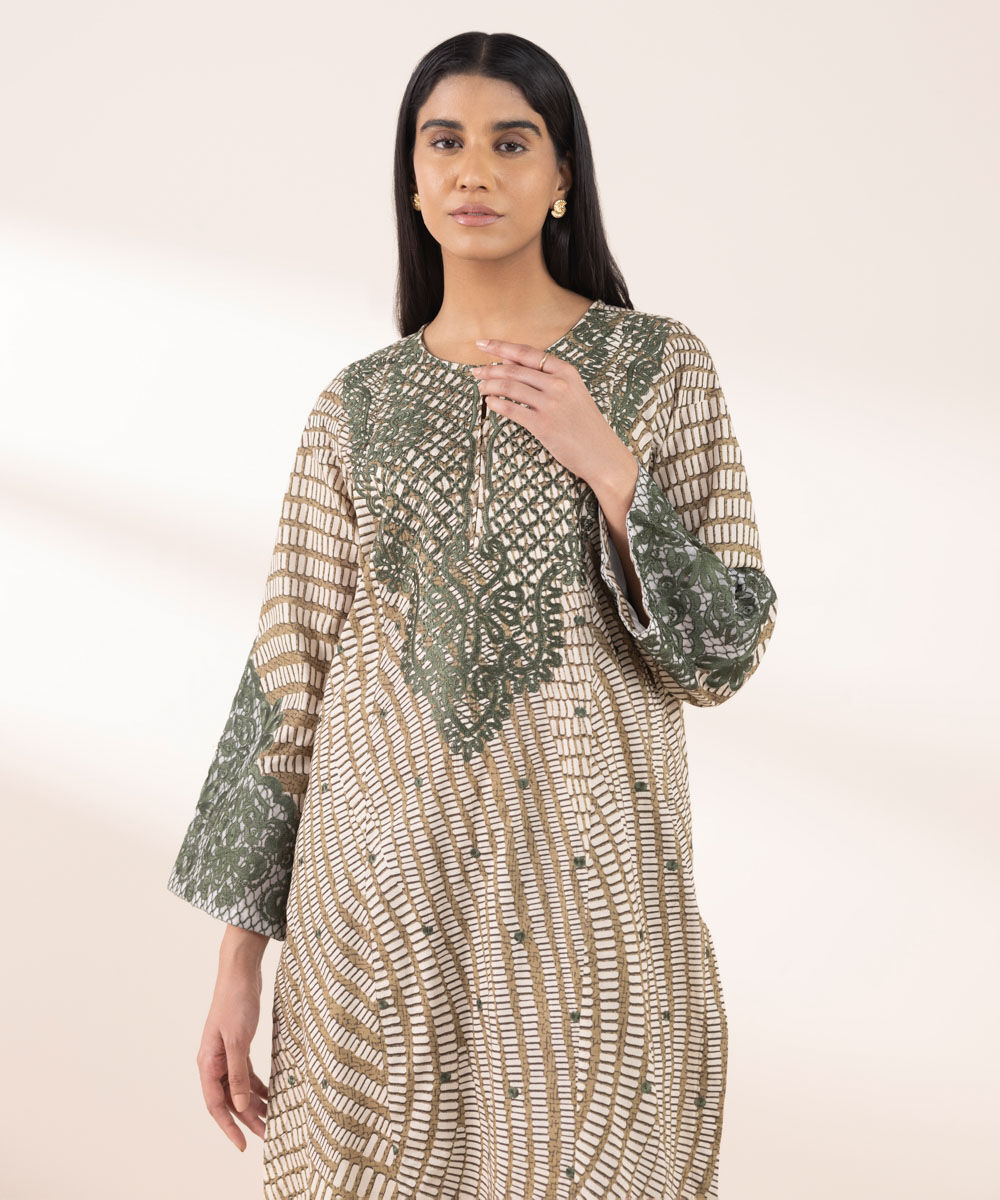 Women's RTW Lawn Multi Embroidered A-Line Shirt