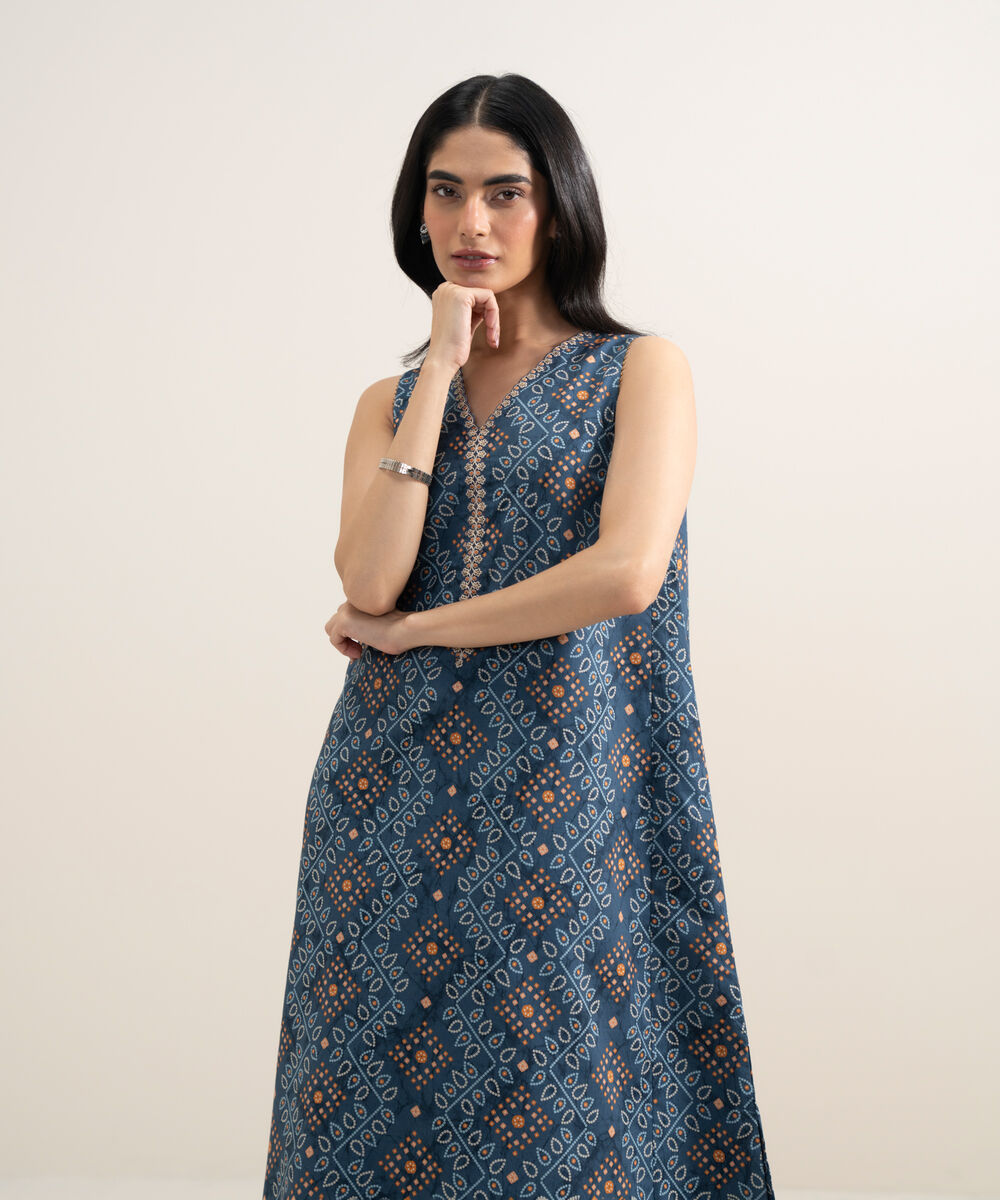 Women's Unstitched Lawn Embroidered Blue 2 Piece Suit