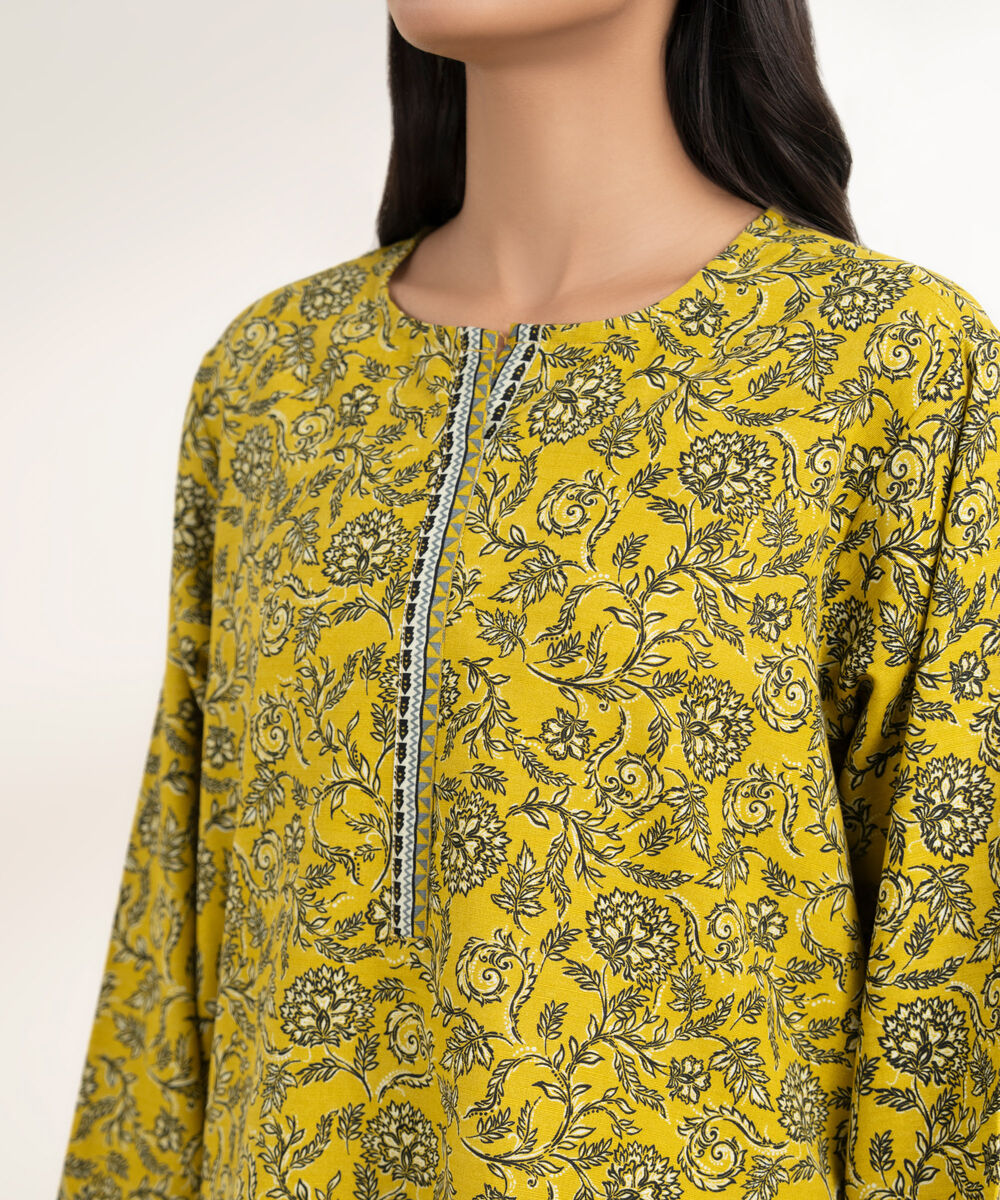 Women's RTW Khaddar Printed Yellow 2 Piece Suit