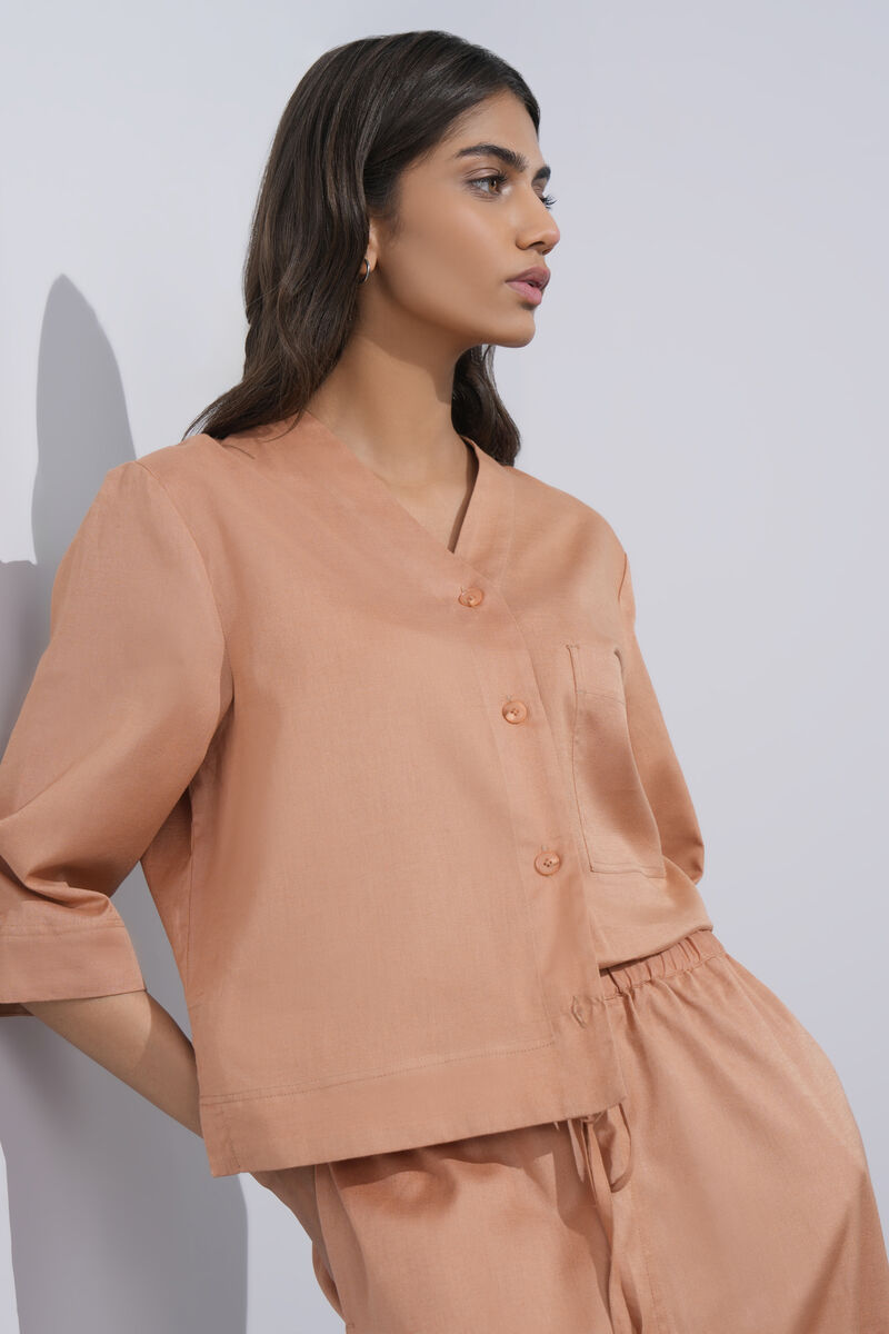 V-Neck Linen Blend Shirt