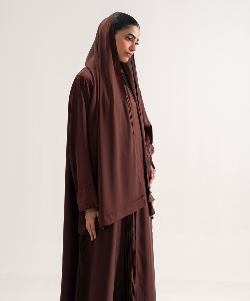Women's Polyester Brown Regular Abaya Set