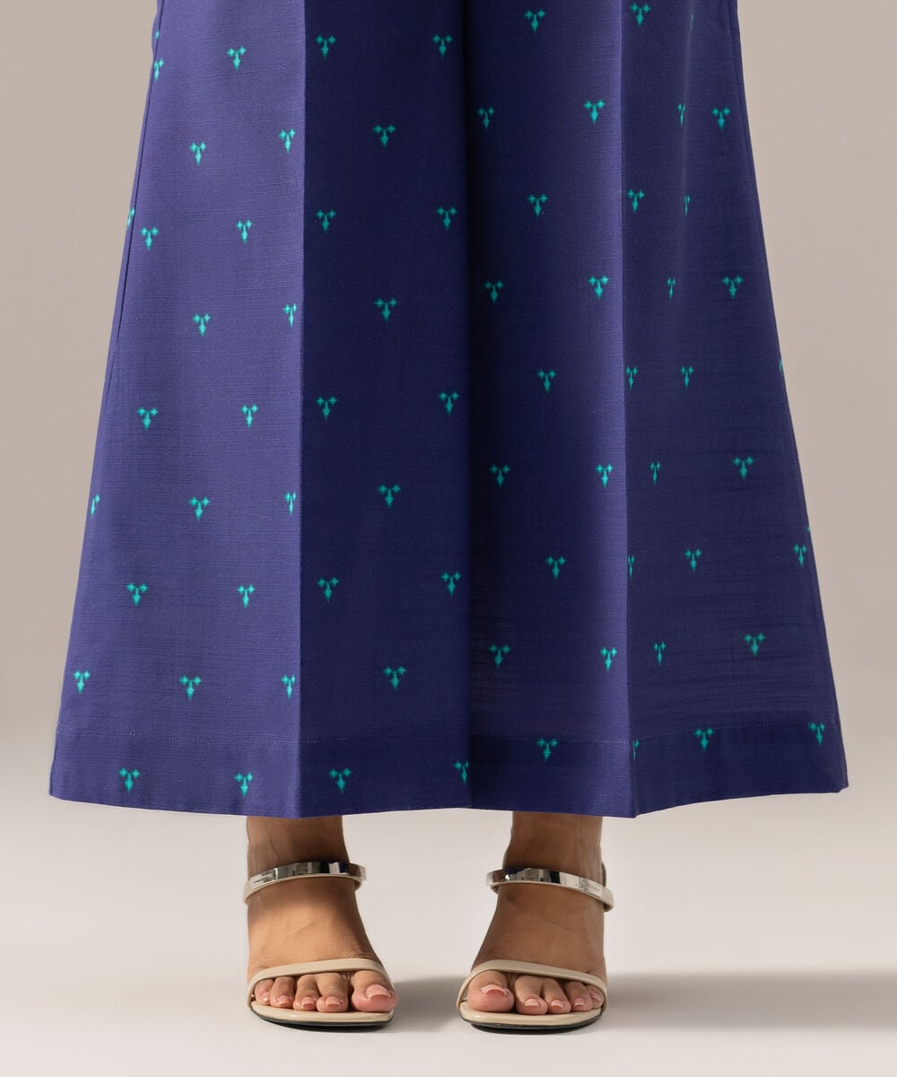 Women's RTW Printed Blue Khaddar Flared Pants