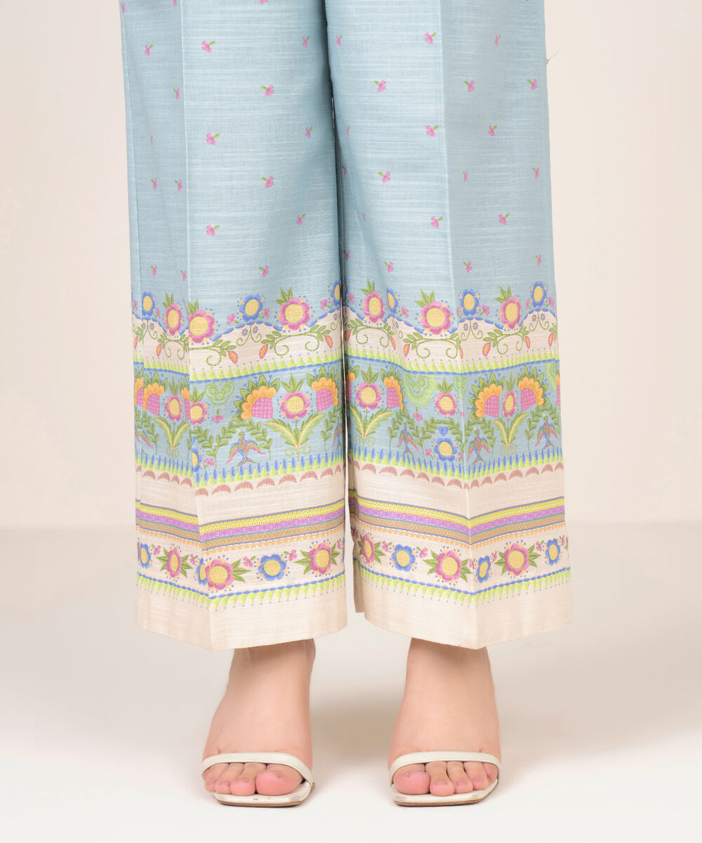 Women's RTW Khaddar Printed Blue Culottes