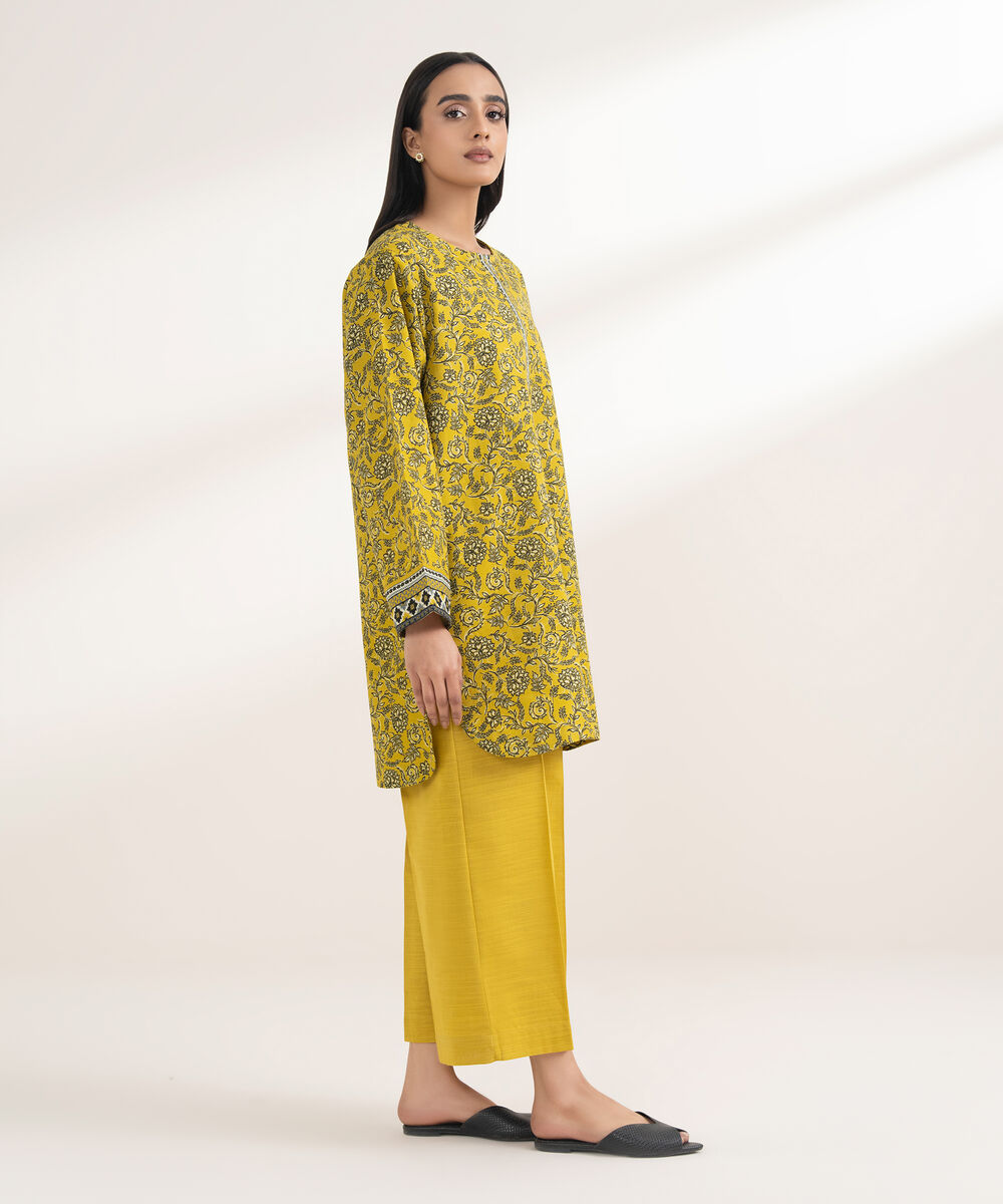 Women's RTW Khaddar Printed Yellow 2 Piece Suit