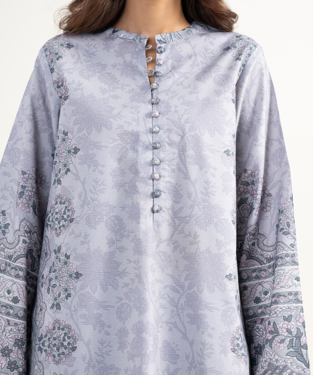 Women's Unstitched Zari Lawn Embroidered Grey 3 Piece Suit