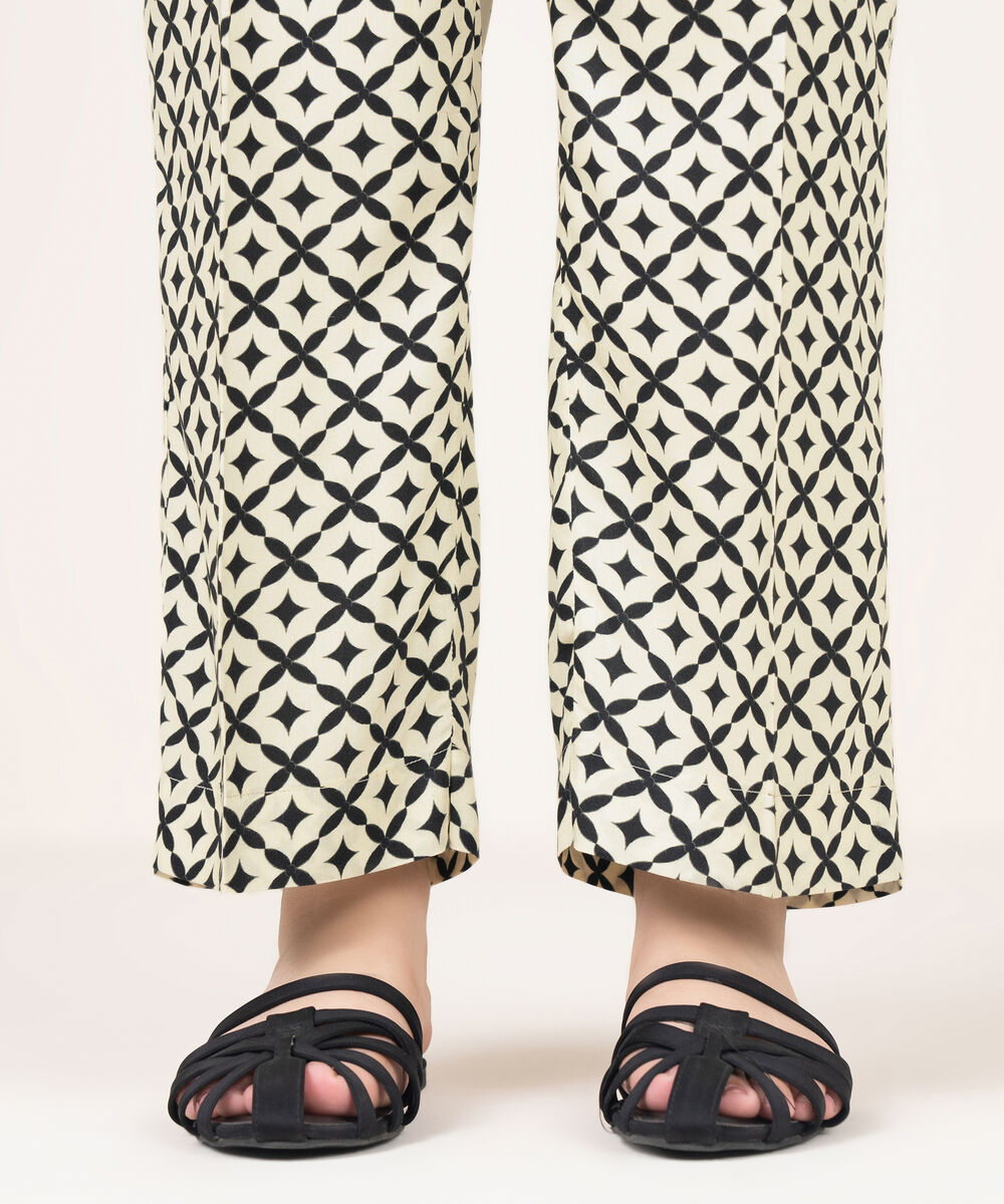 Women's RTW Viscose Linen Printed Off White Straight Pants