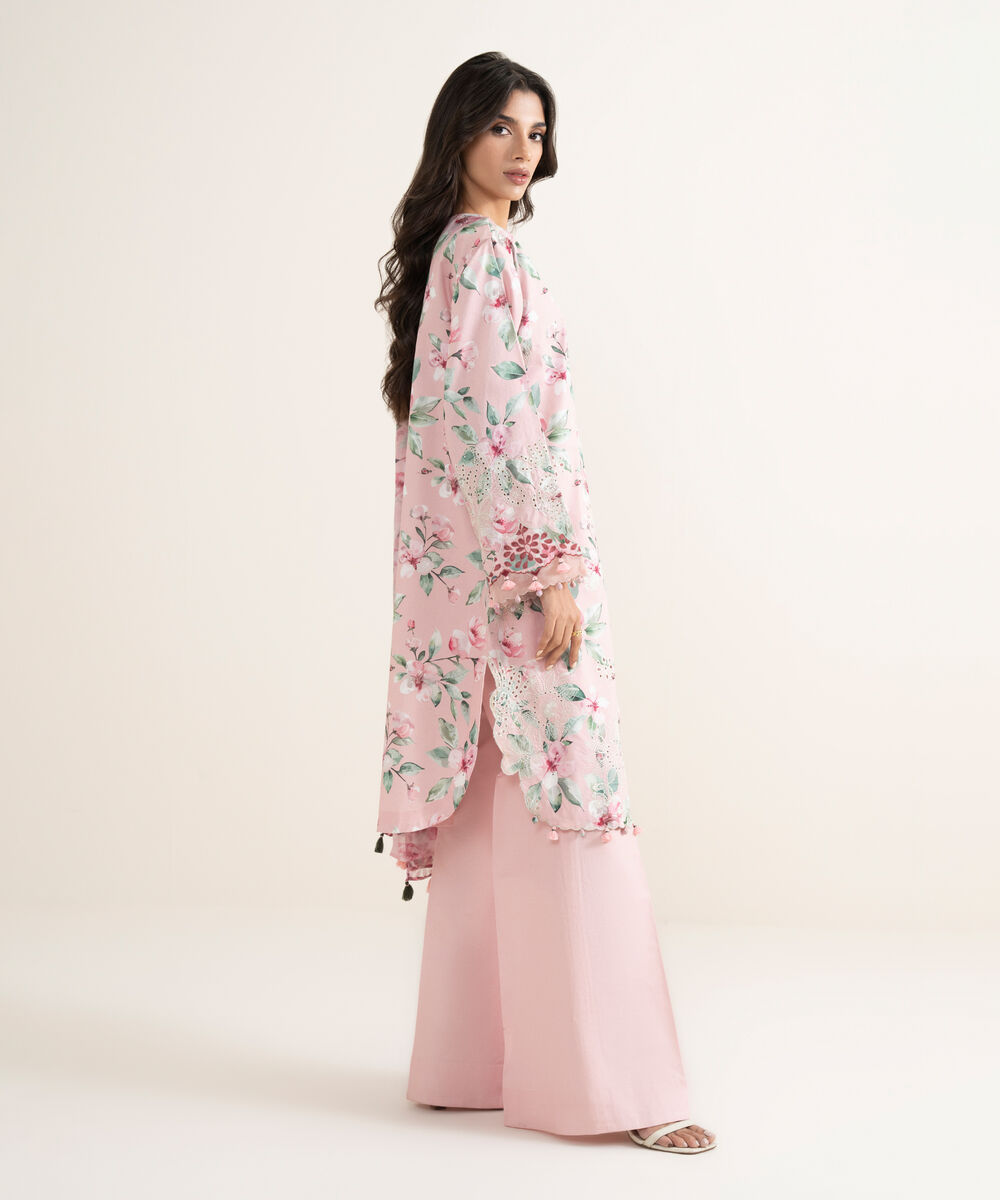 Women's Unstitched Lawn Embroidered Pink 3 Piece Suit