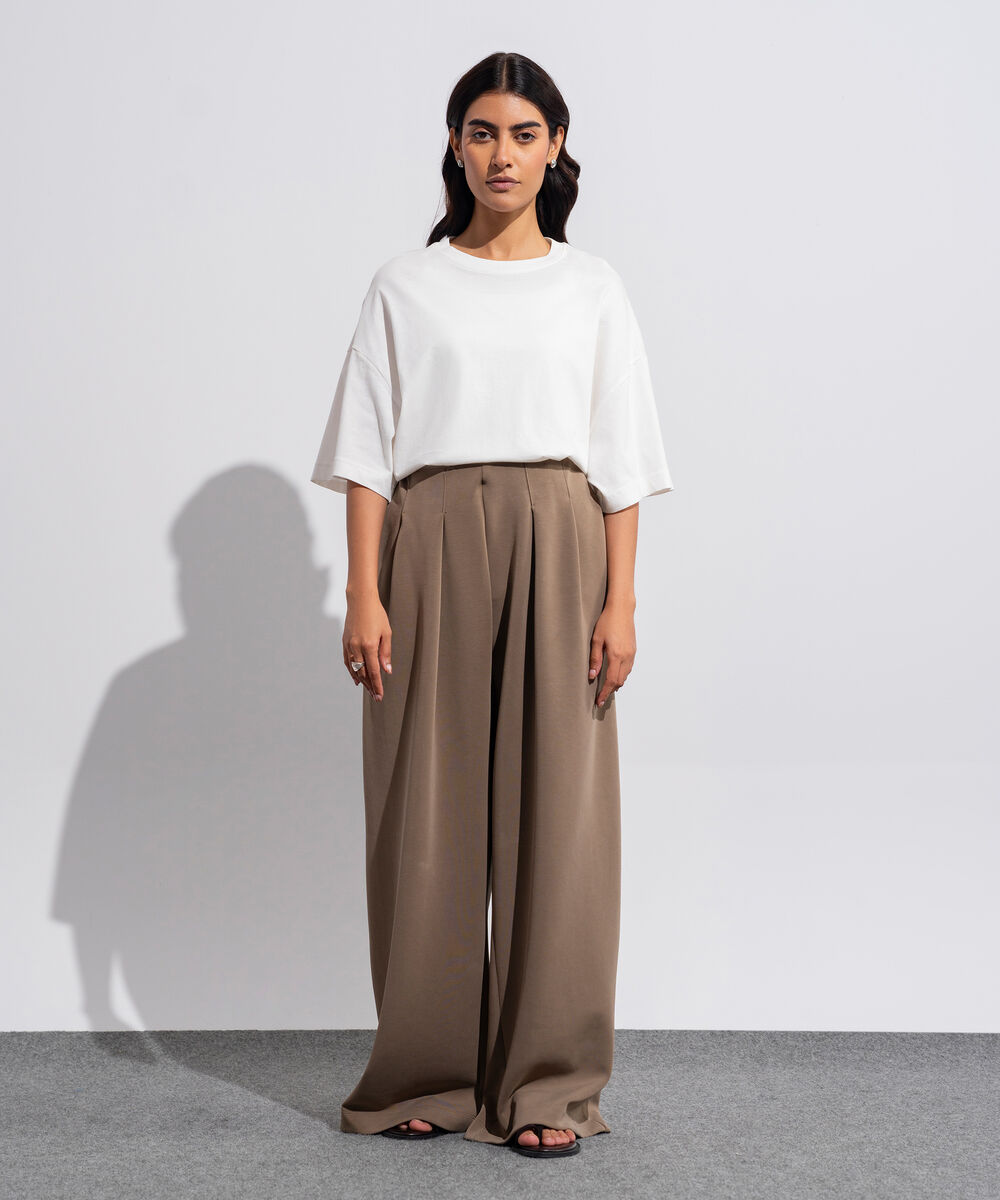 Women's Western Wear Brown Soft-Lux Pleated Trousers