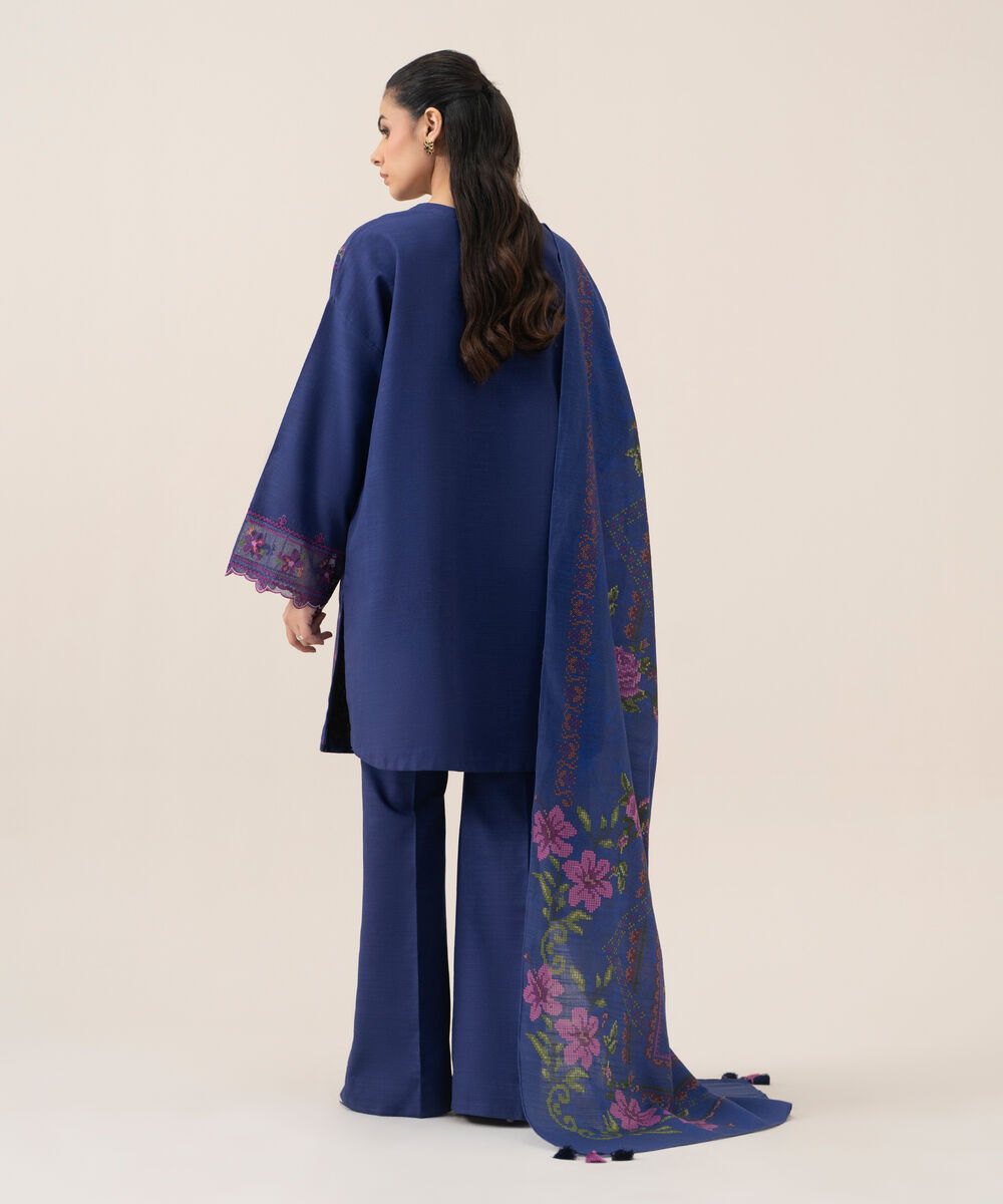 Women's Unstitched Premium Khaddar Embroidered Blue 3 Piece Suit
