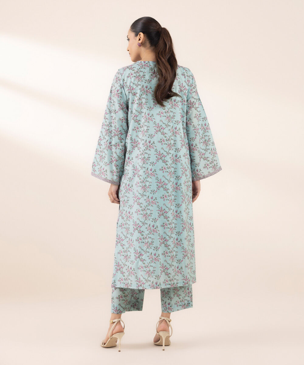 Women's RTW Cotton Viscose Blue Embroidered A-Line Shirt