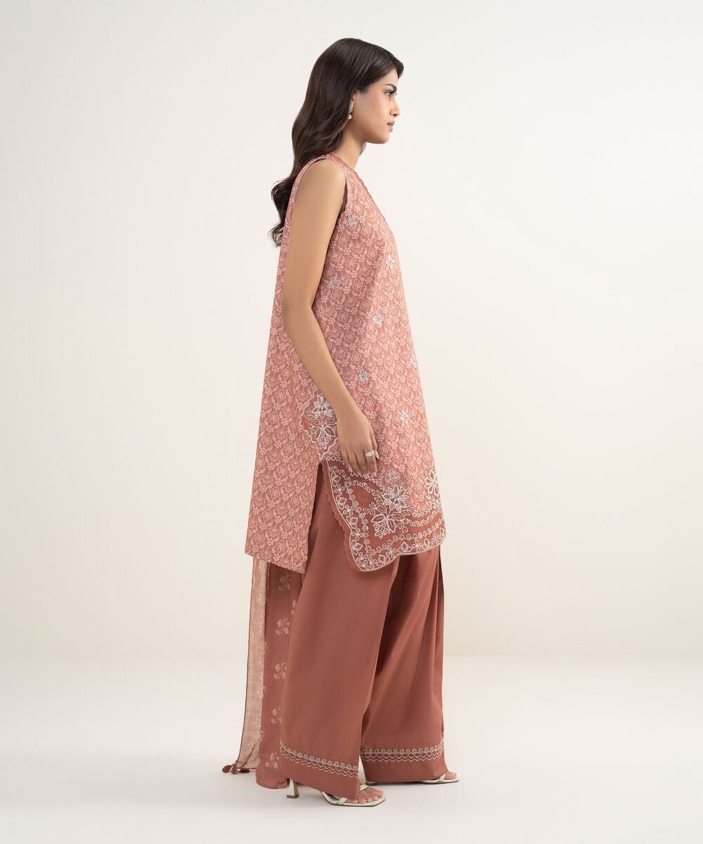 Women's Unstitched Lawn Embroidered Pink 3 Piece Suit