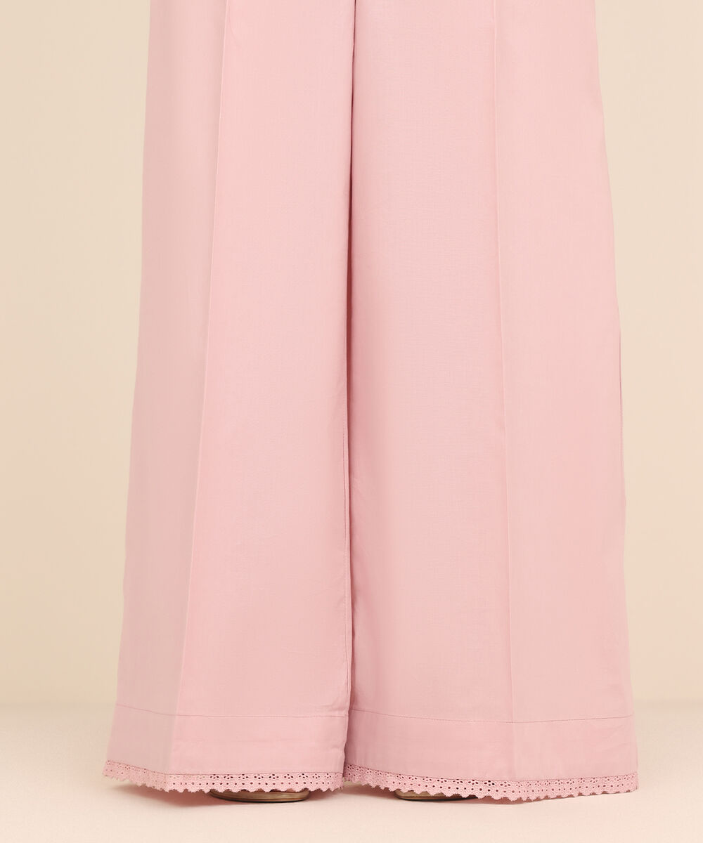 Women's RTW Cambric Pink Solid Flared Pants