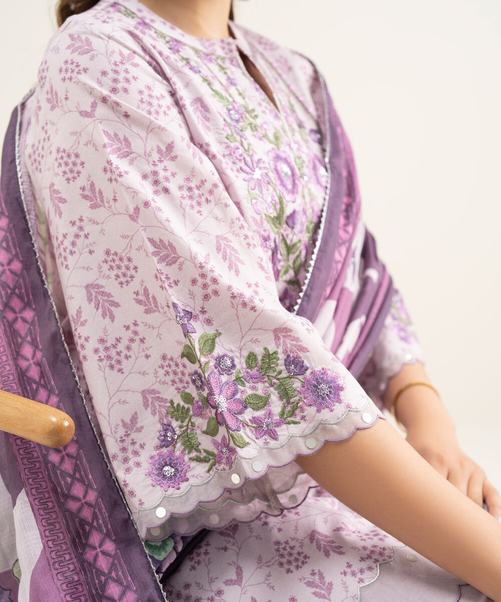 Women's Unstitched Lawn Purple Embroidered 3 Piece Suit