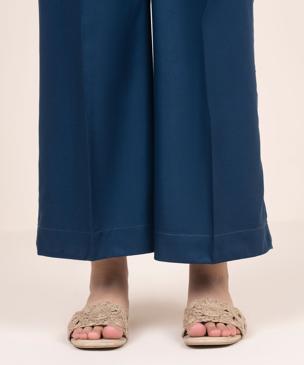 Women's RTW Dobby Blue Solid Wide Culotte