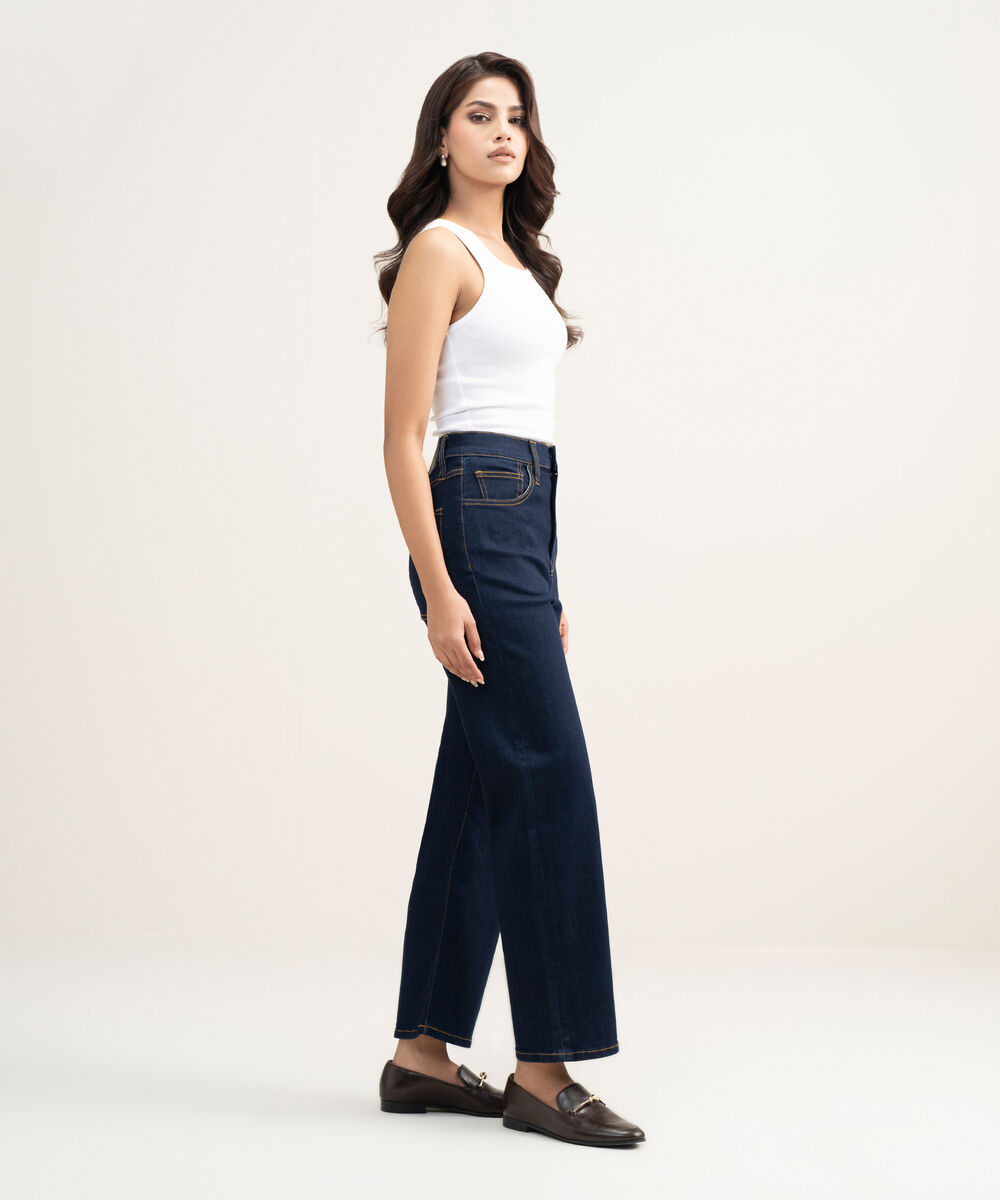 Women's Western Wear Blue High Rise Ankle Straight Jeans