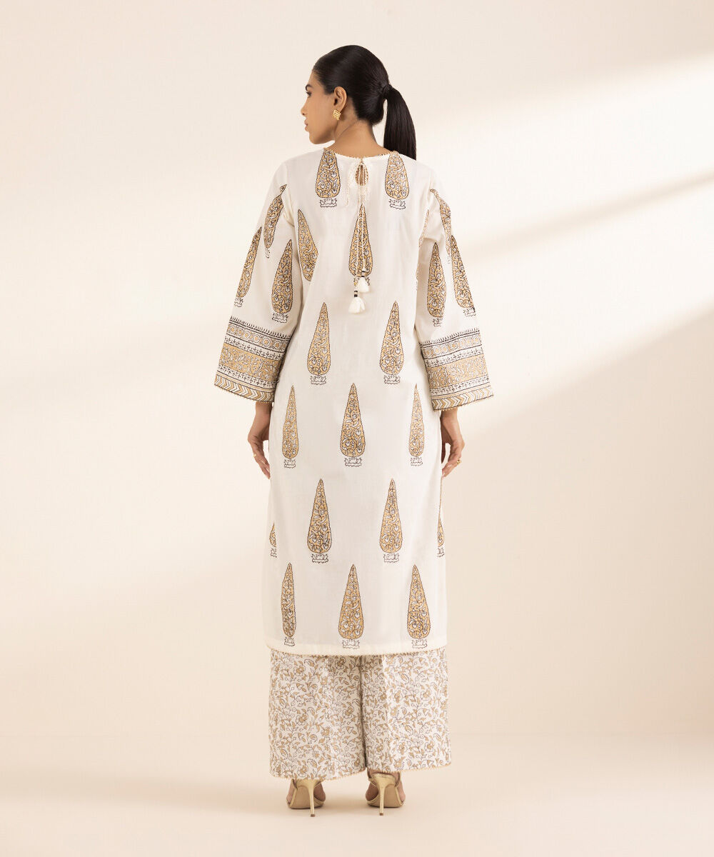 Women's RTW Lawn White Printed A-Line Shirt