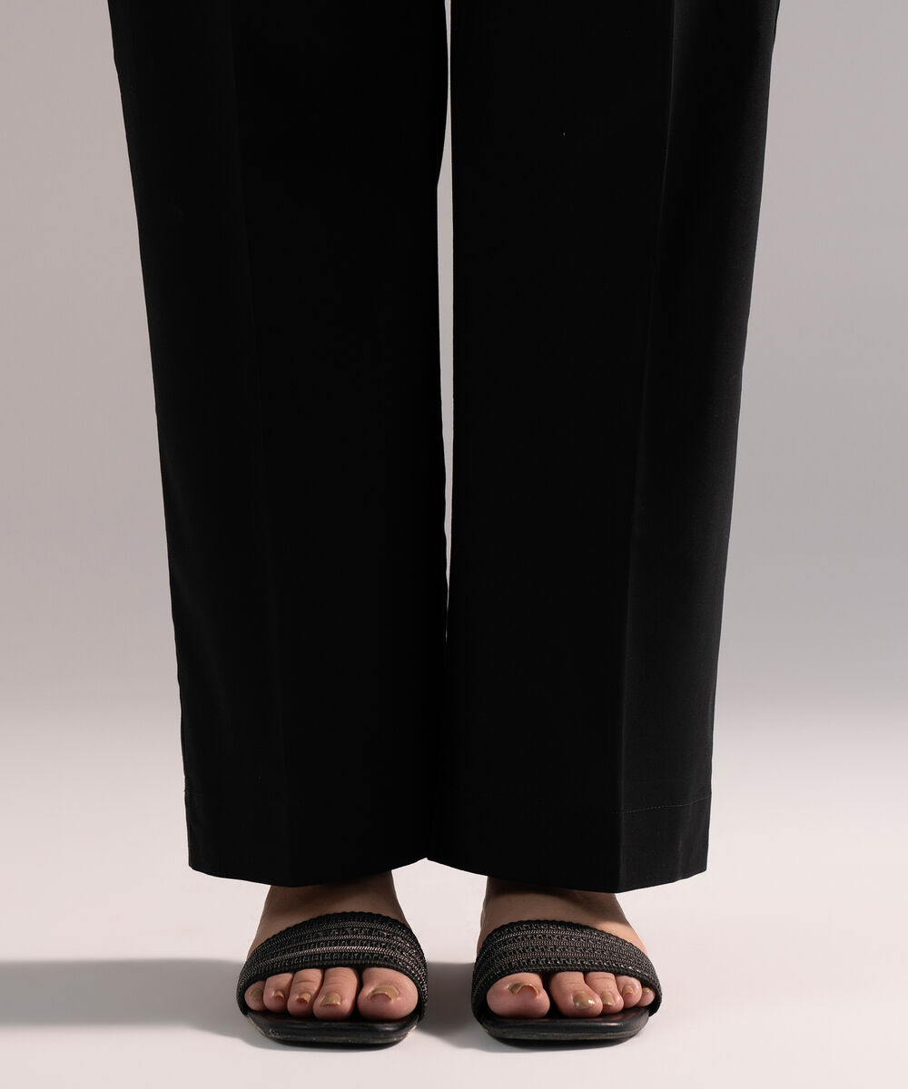 Women's RTW Cambric Solid Black Straight Pants
