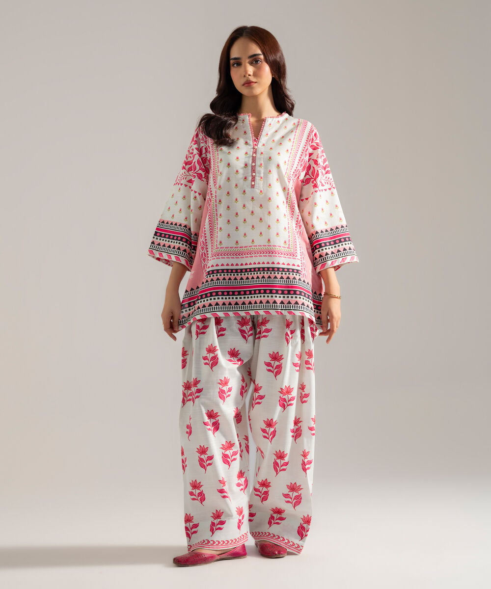 Women's RTW Printed Off White Khaddar Drop Shoulder Shirt