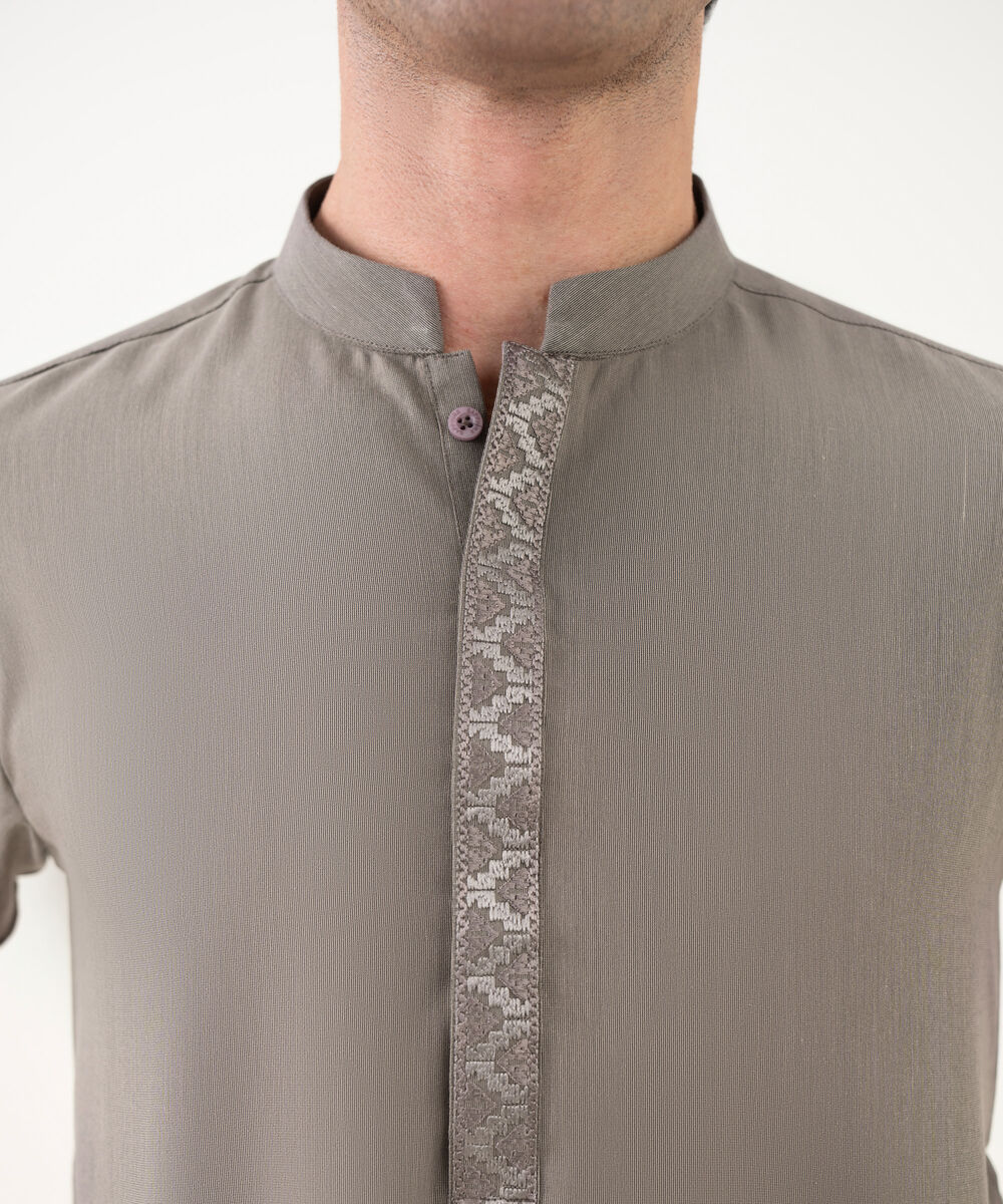 Men's Viscose Embroidered Taupe Kurta Shalwar