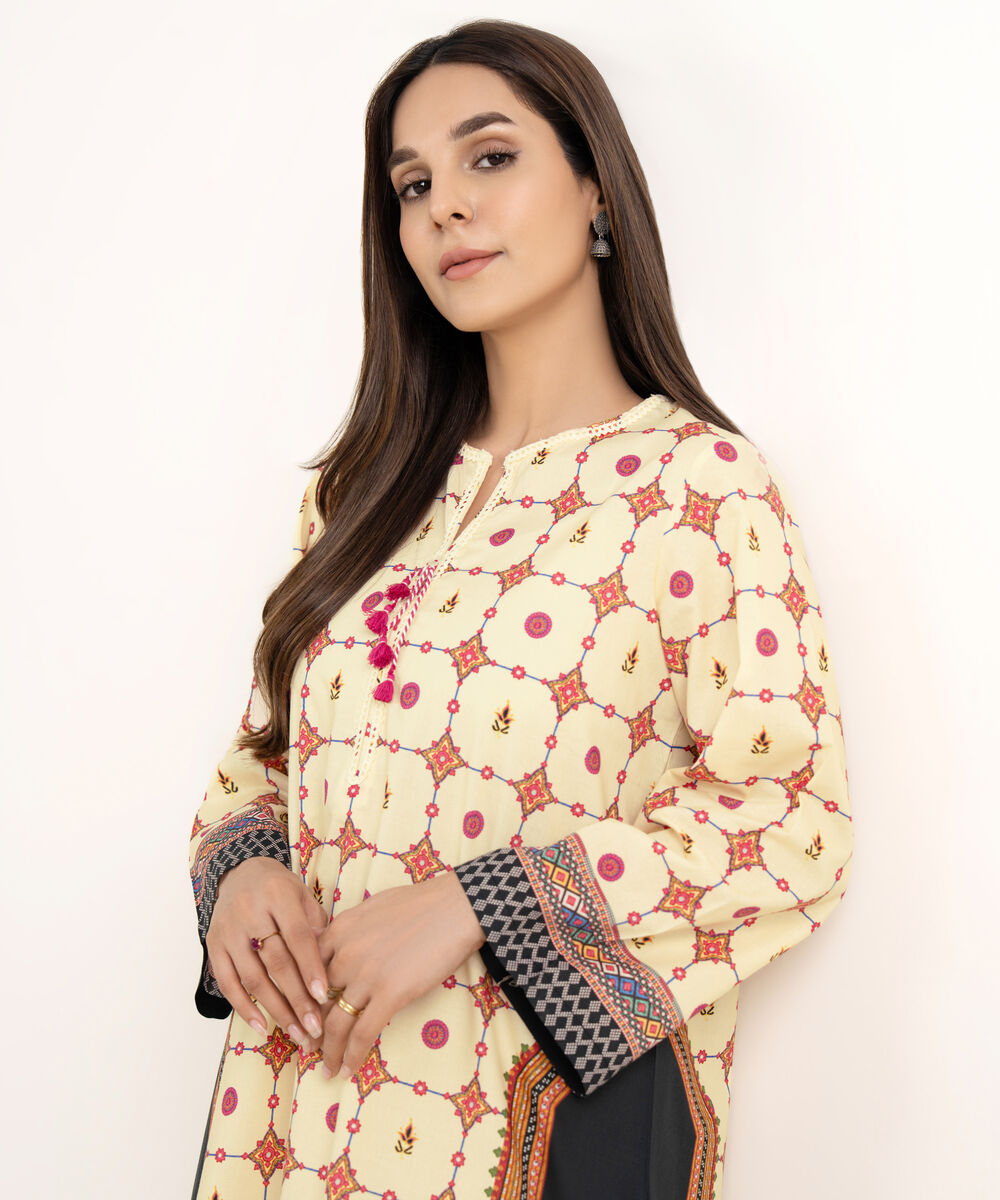 Women's RTW Cambric White Printed A-Line Shirt