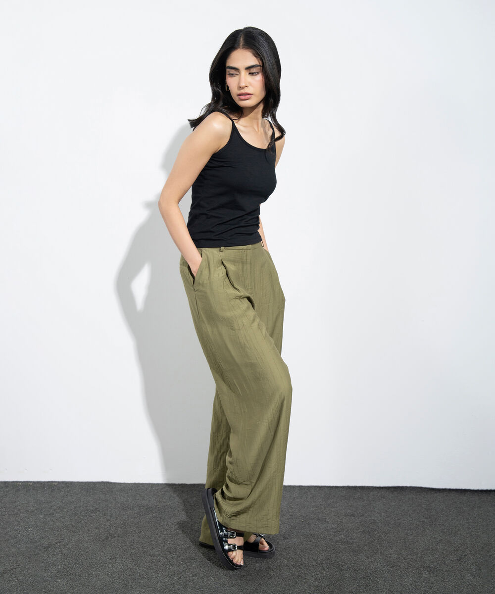 Women's Western Mustard Straight-Fit Textured Trouser
