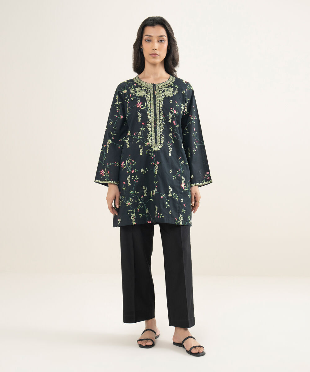 Women's RTW Crosshatch Embroidered Black Straight Shirt