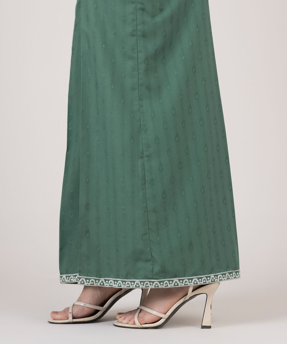 Women's RTW Cotton Jacquard Embroidered Green Flared Pants